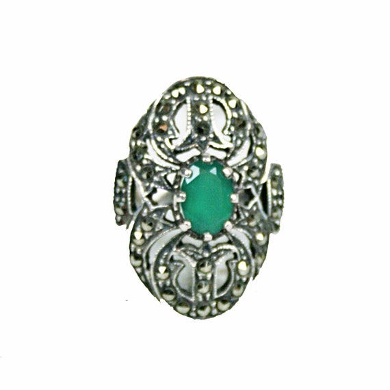 Antique Art Deco Green Chrysophase Sterling Silver