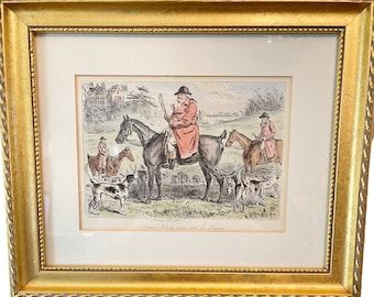 Simon Heavy-Side and His Hounds 1865 Hand Colored Drawing Illustration