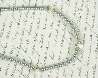 Vintage Gray Glass Pearl Bead Choker Necklace with white coin pearls  Holiday Jewelry Women's Jewelry N6233