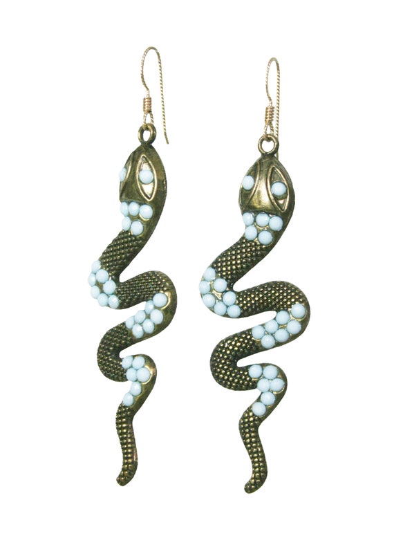 Vintage Brass Serpent Snake Pierced Earrings Colle