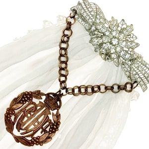 Antique French Jabot Pin Brooch Lace Vintage British Medal Rhinestone Pin WWII jewelry Statement OOAK assemblage jewelry    P2538