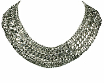 Vintage Jewelry OOAK Estate Jewelry Silver Chain Mesh Multi Layer BIB Collar Statement Necklace VN746