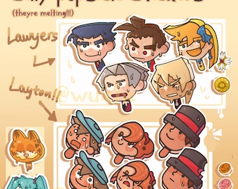 Abogados derretidos / Pegatinas de helado tontas / Ace Attorney / El profesor Layton / Miku y Garfield