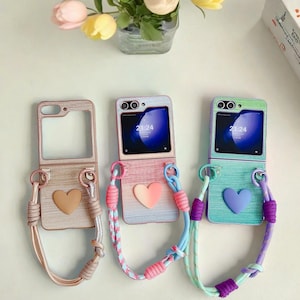 Cute Leather Heart Phone Case for Samsung Galaxy Z Flip5 Z Flip4 Z Flip3 – Cute Foldable Protective Cover