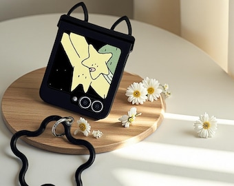 Cute Cat Ears-hoesje voor Samsung Galaxy Z Flip6 5 4 3, kawaii opvouwbare telefoonhoes voor meisjes, schokbestendige beschermende flipcase