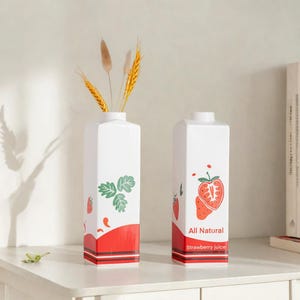 Strawberry Juice Vase. Ceramic Carton and Sliced Orange Vase. Unique Vases for Flowers Ceramic Vase  Decorative Vase for Living Room