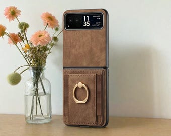 Leather Magnetic Ring Card Case for Motorola Razr 40 Ultra