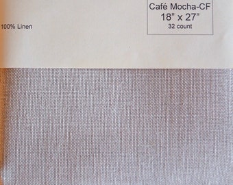 Wichelt Permin 100% Linen Cafe Mocha CF 32 Ct 18&quot; x 27&quot; Cross Stitch Fabric 85-252L