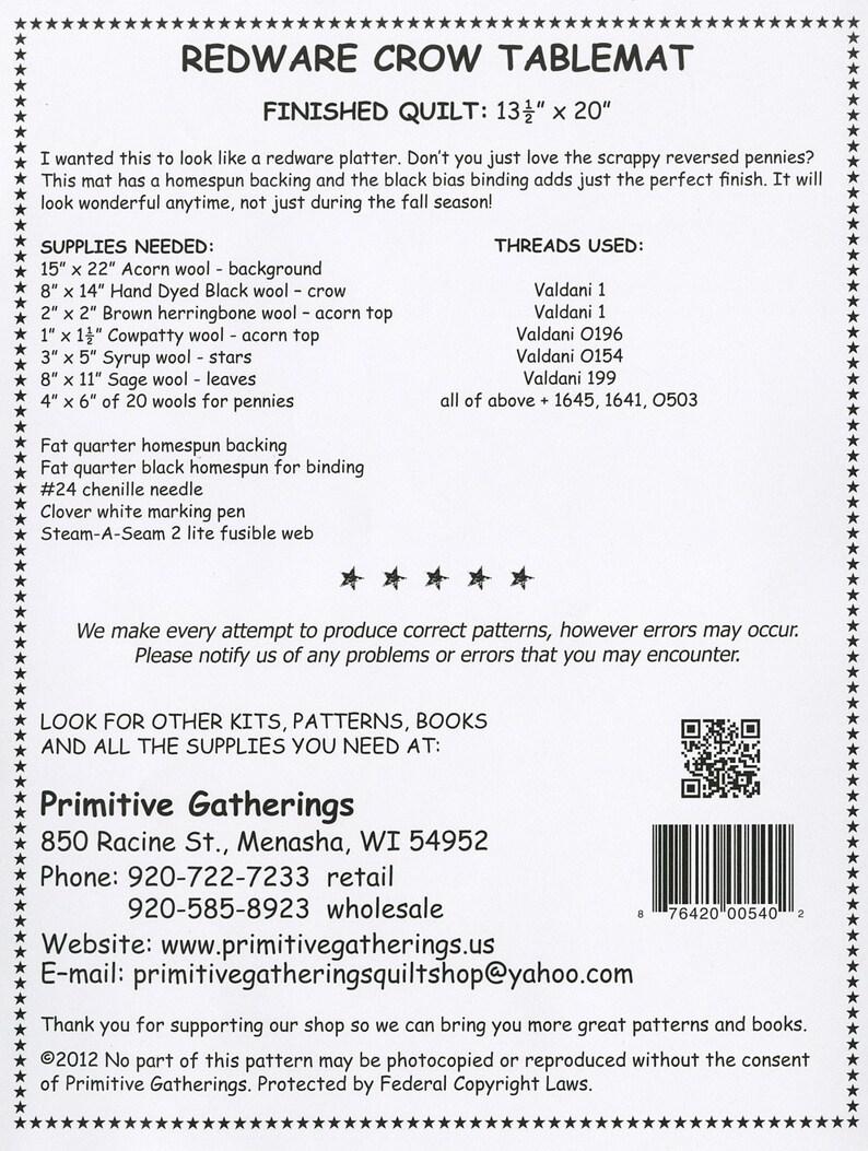 Redware Crow Table Mat Wool Applique Primitive Gatherings Etsy