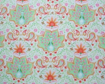Season of Love Peacock Pastels India Inspired Cotton Fabric Yard - Marked Down