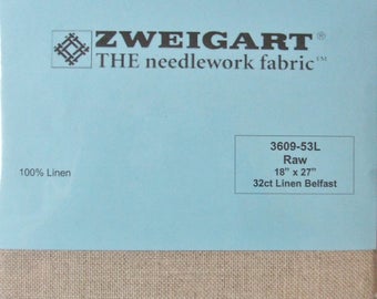 Zweigart 100% Linen Belfast Raw 32 Ct 18" x 27" Cross Stitch Fabric 3609-53L