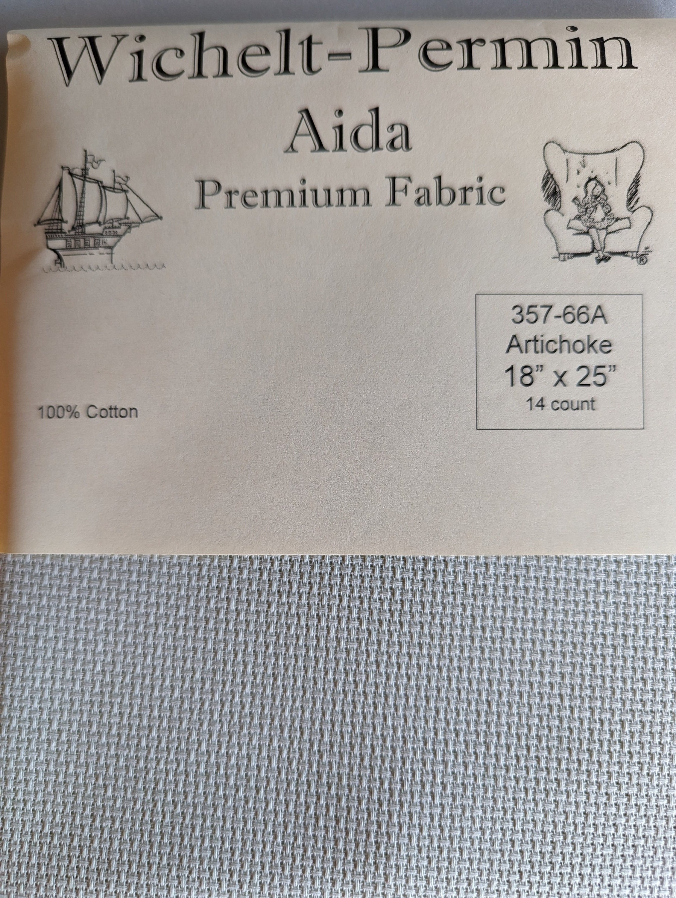 Wichelt Permin 100% Cotton Aida Artichoke 14 Ct 18" x 25" Cross Stitch Fabric 357-66A