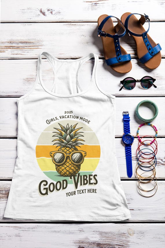 Custom Pineapple Tank Top, Personalized Girls Trip Shirt, Fun Bachelorette Party Squad Tee, Vacation Mode