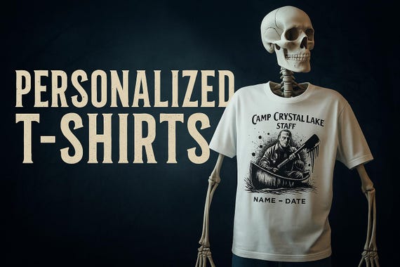 Camp Crystal Lake Staff Shirt – Custom Halloween Horror Tee with Name & Date, Jason Costume Party T-Shirt, Scary Movie Fan Gift