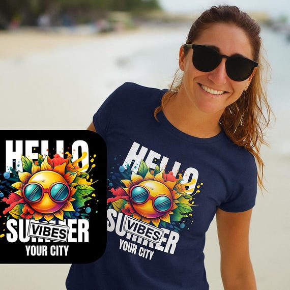 Summer Vibes Unisex T-Shirt, Colorful Sun Graphic Tee, Casual Summer Wear, Gifts for Friends, Vacation Outfit, Apparel,Personalized City