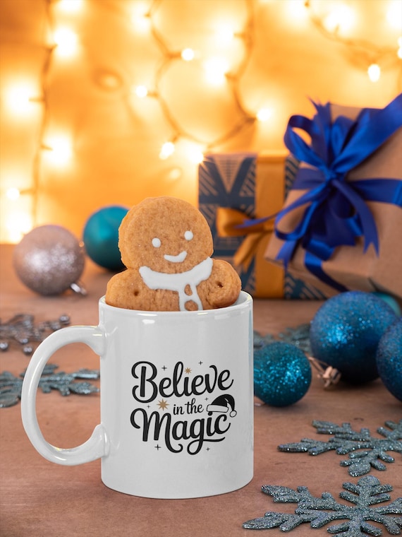 Believe in the Magic Christmas Mug – Minimalist Santa Design – Scandinavian 11oz White Holiday Cup