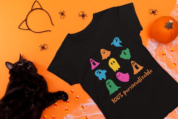 Personalized Kids Ghost Tee, Customizable Childrens Shirt, Fun Halloween T-Shirt, Unique Halloween Gift, Kids Costume Tee