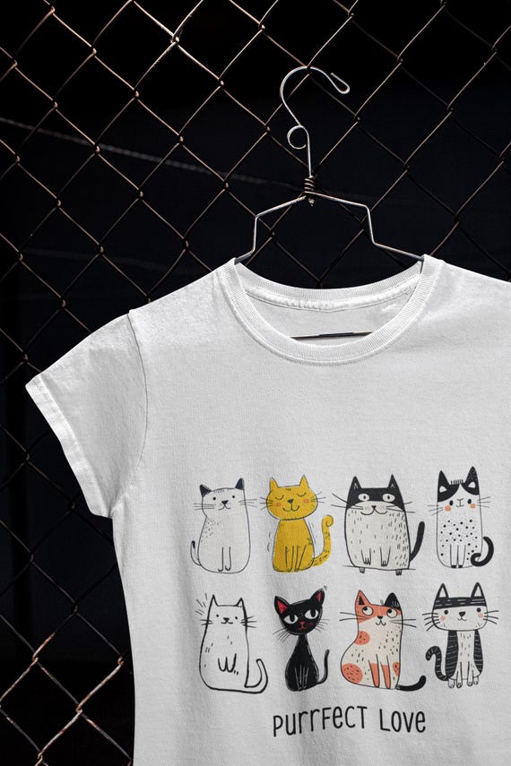 Purrfect Love Cat T-Shirt - Cute Cat Apparel, Pet Lover Gift, Casual Wear, Cat Themed, Birthday Gift for Cat Lovers