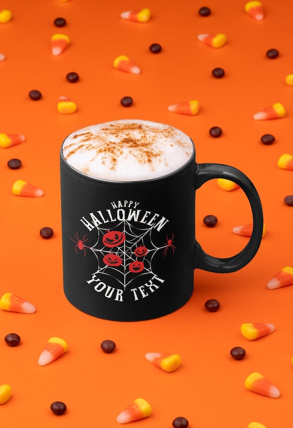 Custom Spooky Halloween Mug, Personalized Ghost Coffee Cup, Black Halloween Drinkware, Unique Fall Gift