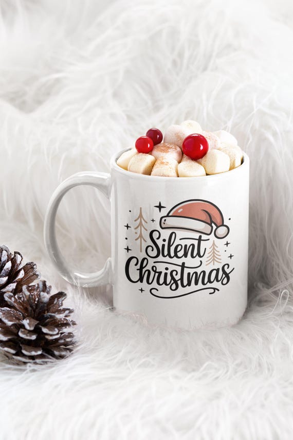 Silent Christmas Mug – Minimalist Santa Hat Design – Scandinavian Holiday 11oz White Mug