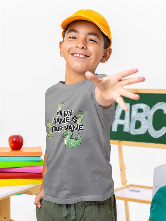 Personalized Dinosaur Name Shirt for Kids – Custom Back to School Tee with Cute Dino Design – Name Tag Style T-Shirt for Boys
