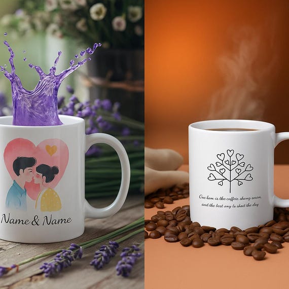 Personalized Love Story Mug | Custom Couple's Ceramic Coffee Cup | Romantic Gift for Anniversary or Valentine's Day