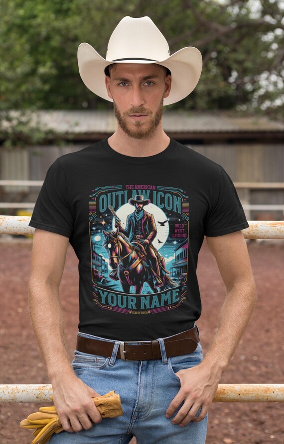 Outlaw Icon Custom T-Shirt, Unisex Graphic Tee, Personalized Gift, Cowboy Theme Apparel, Unique Birthday Present