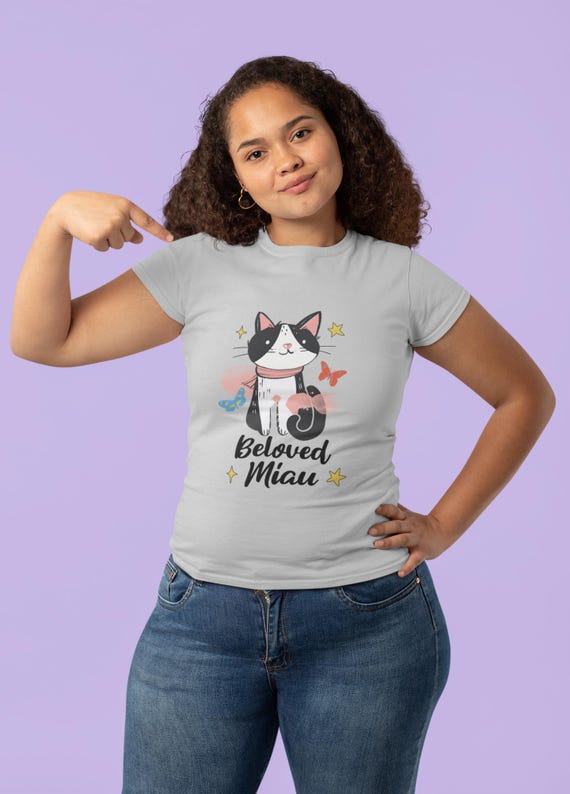 Cute Cat Graphic T-Shirt, Softstyle Tee for Cat Lovers, Beloved Miau Design, Gifts for Pet Owners, Casual Everyday Wear, gift for birthdays