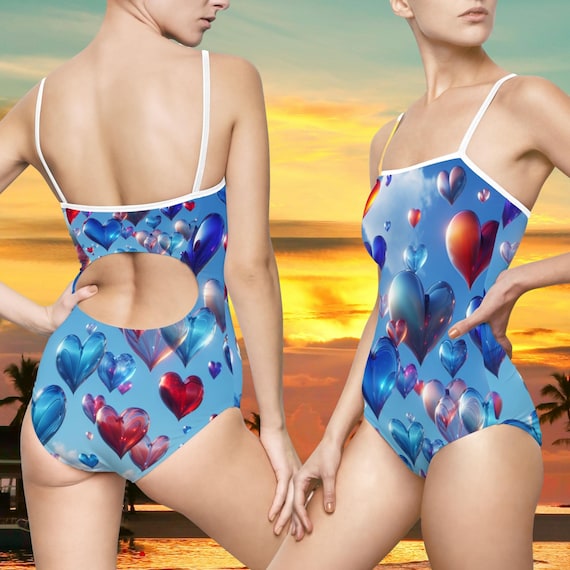 One Piece Swimsuit for Women, Stylish Open Back Design, Tropical, Leopard, Hearts and Citrus Prints, Summer Swimwear