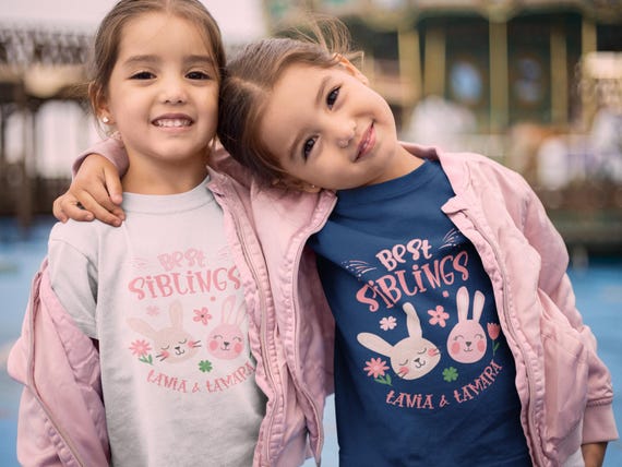 Best Siblings Custom T-Shirt – Personalized Sister Bunny Tee – Matching Sibling Outfits – Cute Kids Gift – Girls Easter Shirt – Custom Names