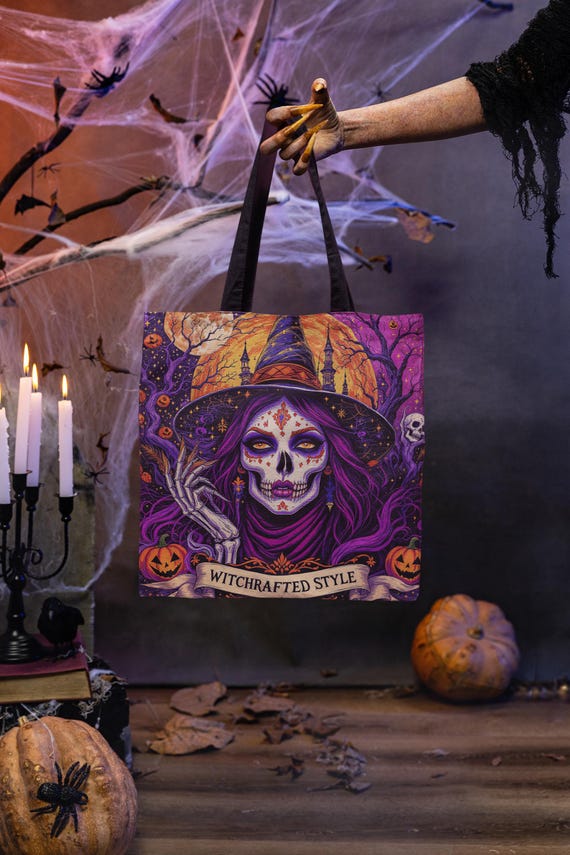 Halloween Witch Tote Bag Witchcrafted Style, Trick or Treat Bag, Eco-Friendly Reusable Shopper, Gift for Witch Lovers, Spooky Aesthetic Tote