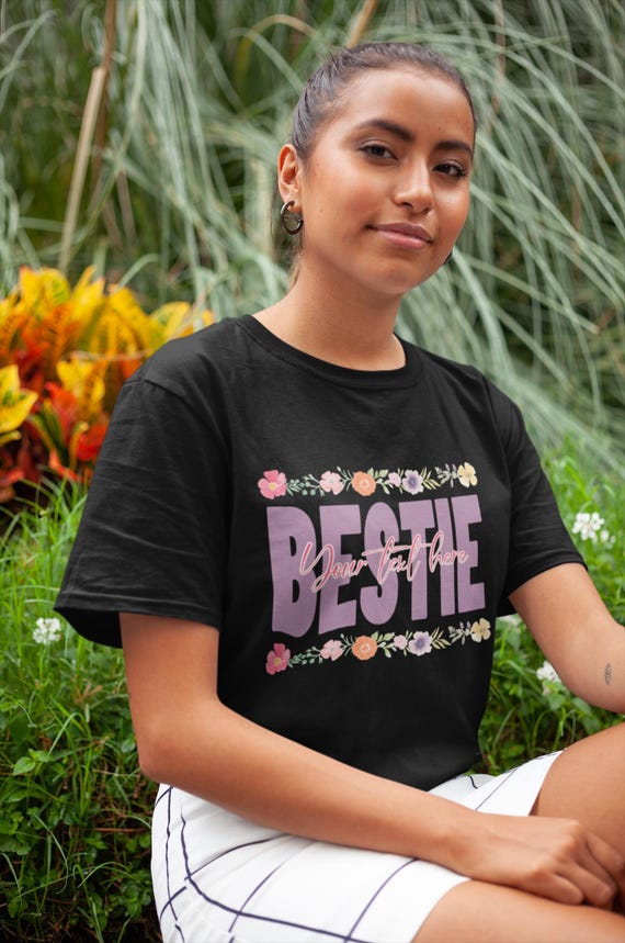 Friendship Floral Bestie T-Shirt, Personalized Best Friend Gift, Custom Name Bestie Tee