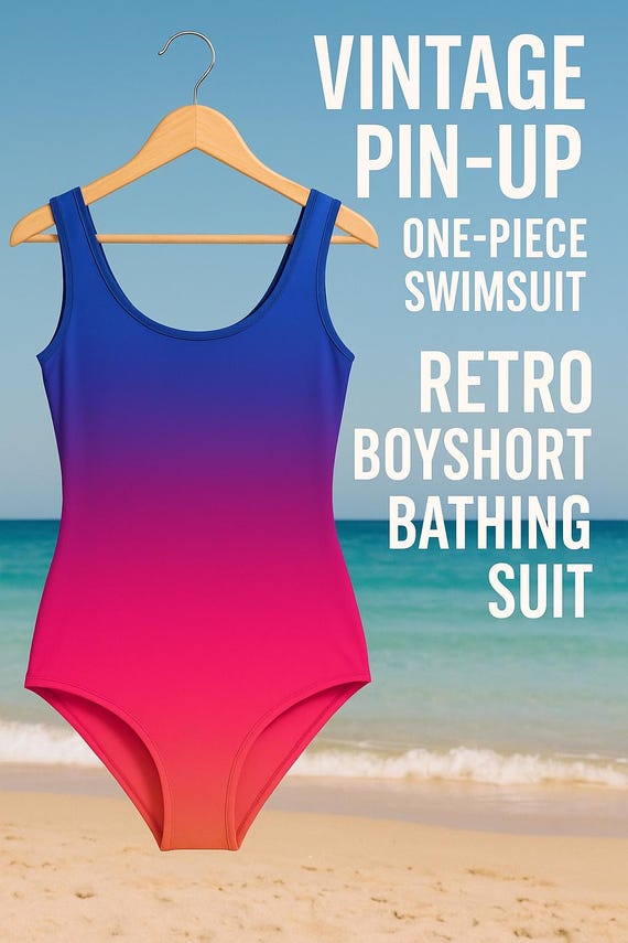 Vintage Pin-Up One-Piece Swimsuit | Retro Boyshort Bathing Suit | 1950s Style Swimwear | Modest & Flattering Fit | Summer Beachwear