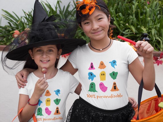 Personalized Kids Ghost Tee, Customizable Childrens Shirt, Fun Halloween T-Shirt, Unique Halloween Gift, Kids Costume Tee