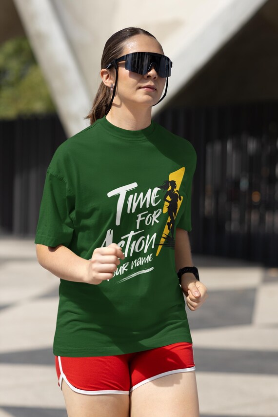 Unisex Heavy Cotton Tee, Time for Action Motivational Shirt, Gift for Athletes,Workout, T-Shirt for Women with Personalized Name