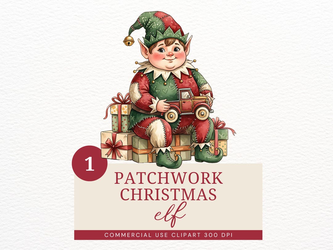 Patchwork Christmas Elf PNG, Quilted Fabric Elf Clipart, Cozy Handmade ...