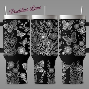 Butterfly Tumbler Laser Engrave SVG, Wildflower Laser Cut Files for 40oz Tumbler, Digital Download, Seamless Design, SVG and PNG For Rotary