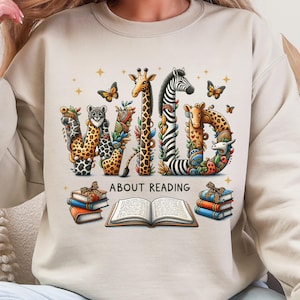Wildüber das Lesen PNG, Buchliebhaber Sublimationsdesign-Datei, Bibliothekar Sofortiger digitaler Download, Buch lesen Lehrer Png, Bücherwurm Png