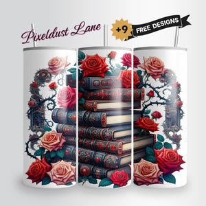 Romantasy Books Tumbler Wrap, Fantasy Thorns Gothic Roses Reading PNG 20 oz Tumbler Wrap, Dark Romance Series Book Lover Sublimation Design