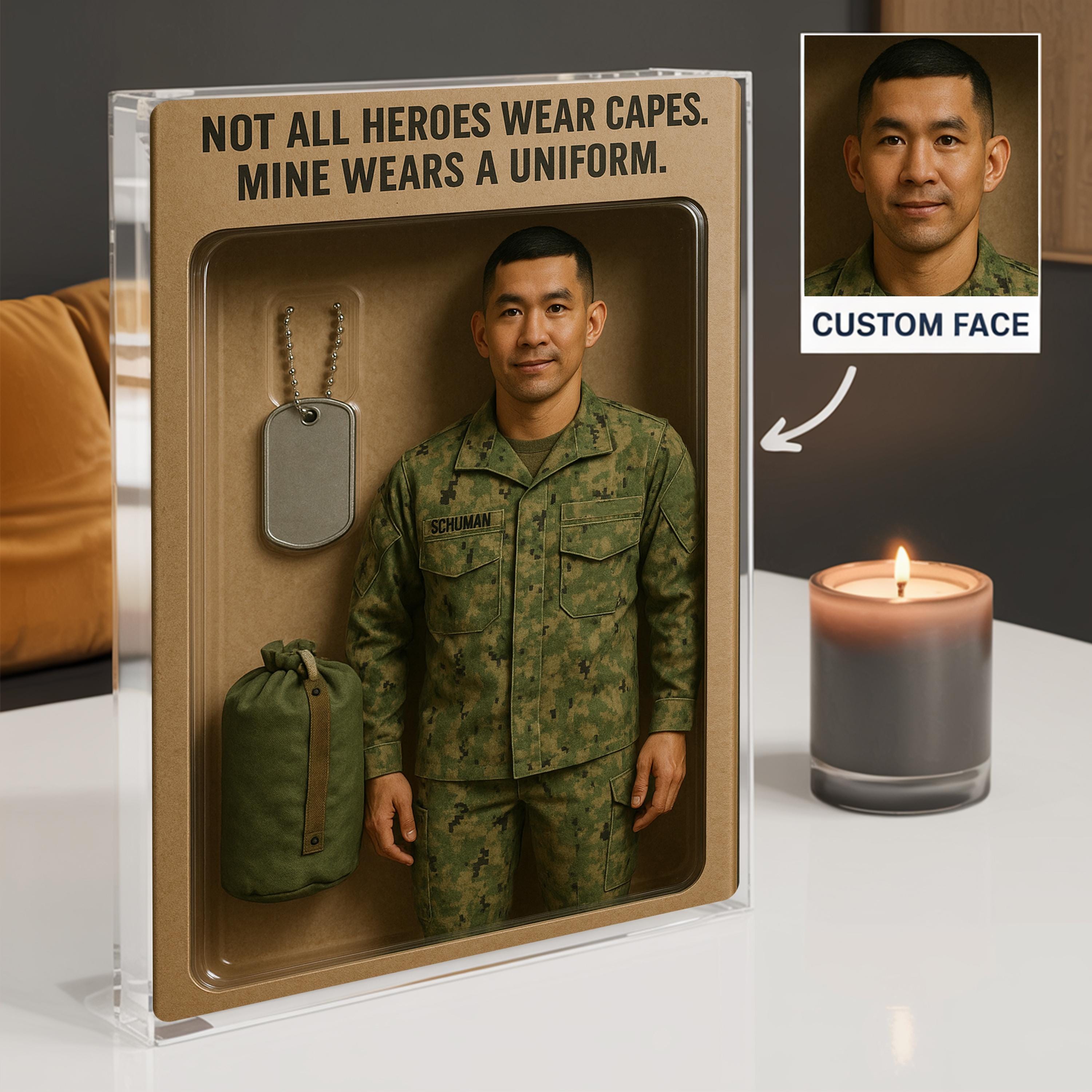 Custom Figure Military Dad My Hero Wears Combat Boots, Personalized Acrylic Block Plaque, Father's Day Gift for Dad, Gift for Husband 2
