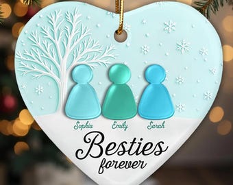 Best Friends Ceramic Ornament with Acrylic Piece, Besties Christmas Ornament, Personalized Christmas Ornament, Christmas Tree Decorations