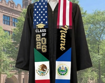 Personalized Mexican Graduation Stole, Custom El Salvador Graduation Sash, Hispanic Grad Gifts for Graduates, Class of 2026