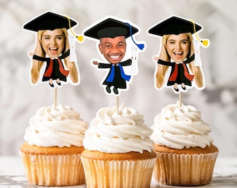 Graduate Personalized Face Cupcake Toppers, Graduation Party Face Cupcake Toppers, 2025 Graduation Party Decorations, Graduate Party Favors