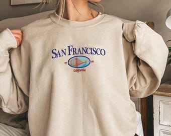 Embroidered San Francisco California Sweatshirt, vintage California Crewneck, Golden Gate Sweatshirt, Embroidered California Sweatshirt
