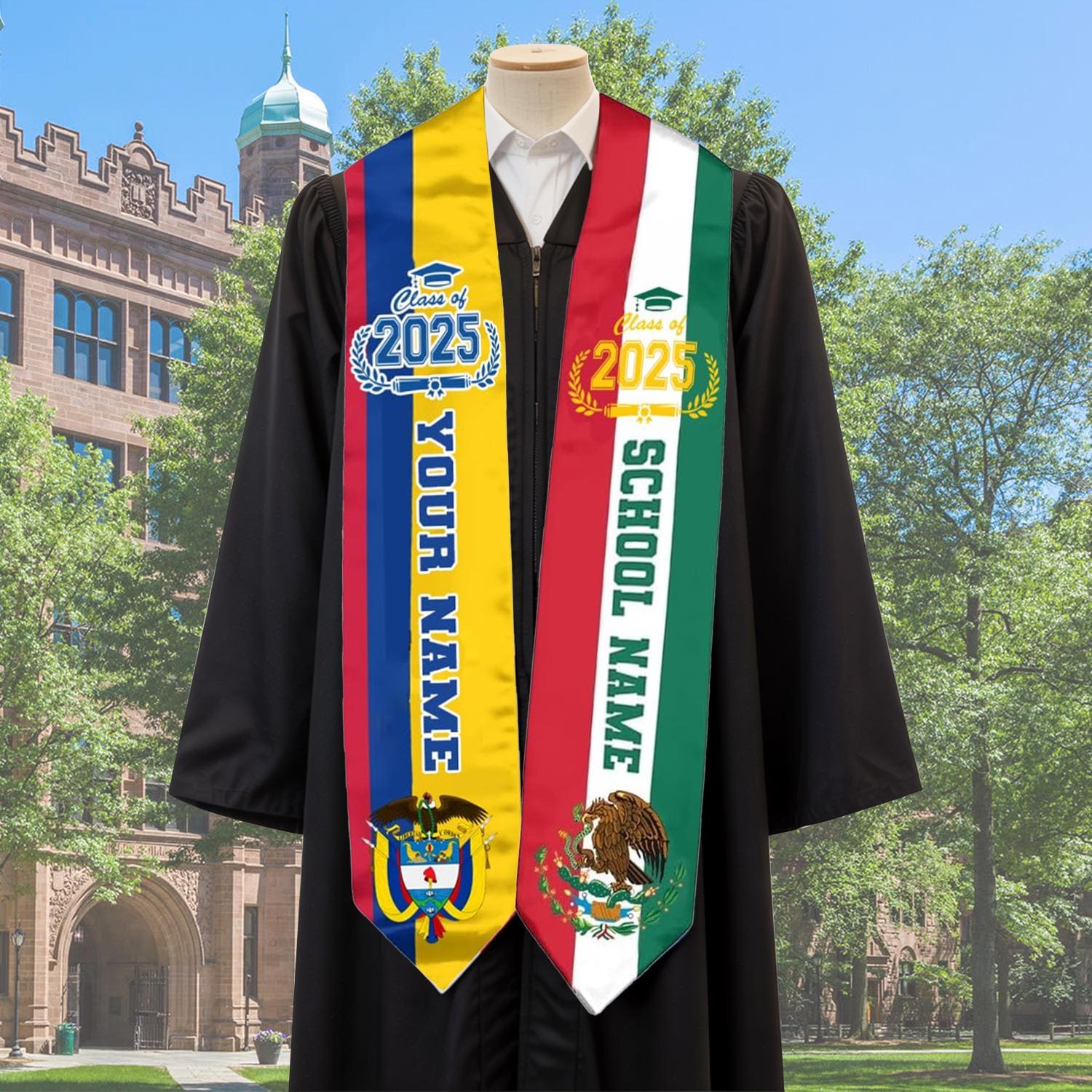 Custom Name Graduation Stole,Class of 2025 Personalized Sash,Flag Graduation Sash 2025, Mexico  Colombia Graduation Stole 2025,Hispanic Sash