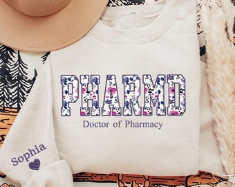 Custom Embroidered PHARMD Sweatshirt, PHARMD Shirt, PHARMD Gift, Doctor of Pharmacy Crewneck, Pharmacist Pullover, Sweater, Pharmacy Gift