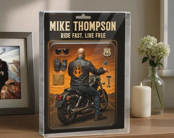 Biker Dad & Grandpa Custom Figure, Man Style, Personalized Acrylic Block Plaque, Unique Gift for Dad or Grandpa, Motorcycle Lover Keepsake