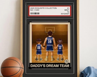 Basketball No. 1 Dad Man & Kids Trading Card Style Personalized Wooden 2 Layer, Father's day Gift for Dad, Gift for Him, Basketball Decor