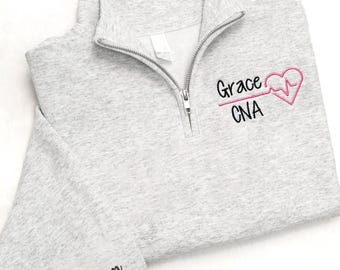 Custom Nurse Sweatshirt, Personalized Nurse Quarter Zip, Nursing Pullover Sweater, Custom Nurse Gift RN LPN CNA, Graduation Gifts for Nurses