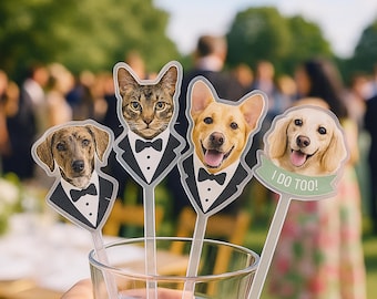 Custom Pet Stir Sticks, Pet Portrait Acrylic Cocktail Stirrers, Double-Sided Dog Wedding Stir Stick, Wedding Swizzle, Wedding Drink Stirrers